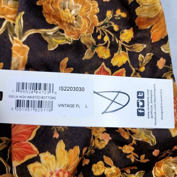 Minkpink Emilia High Waisted Vintage Floral Swim Bottoms Large Brown/Orange - Picture 5 of 6